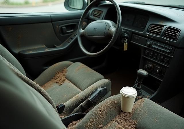 Забруднений салон автомобіля до чистки
